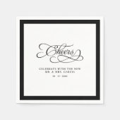 Cheers Mr & Mrs Wedding Kalligrafie Border Zwart Servet (Voorkant)
