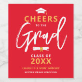Cheers naar de Afstudeerder Red Custom Graduparty Wijn Etiket (Enkel label)