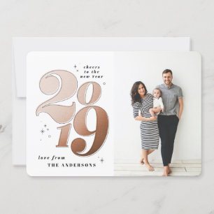 Cheers naar het nieuwe jaar bronze 2019 fotovakant feestdagenkaart