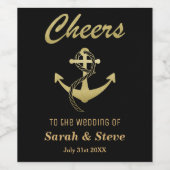 Cheers Nautical Wedding Gold en Black Wine Labels Wijn Etiket (Enkel label)