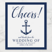 Cheers! Nautisch Anker Bruiloft Gepersonaliseerd M Wijn Etiket (Enkel label)