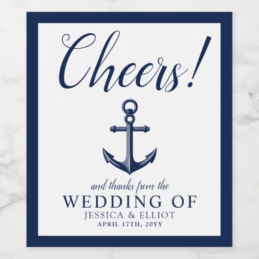Cheers! Nautisch Anker Bruiloft Gepersonaliseerd M Wijn Etiket (Enkel label)