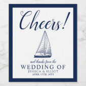 Cheers! Nautische zeilboot bruiloft Gepersonalisee Wijn Etiket (Enkel label)