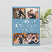 CHEERS New Year Denim Blue Multi Photo Feestdagenkaart (Staand voorkant)