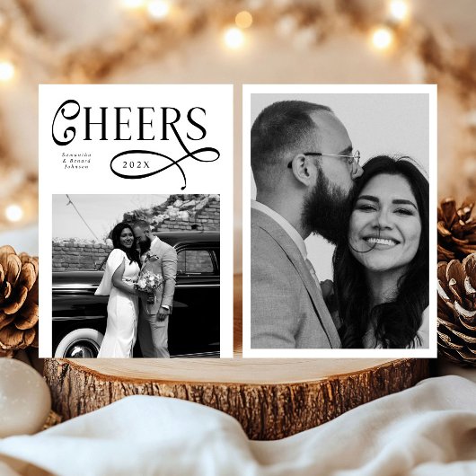 Cheers New Year Modern Chic Stylish 2 Photo Feestdagenkaart