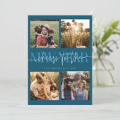 CHEERS New Year Teal Photo Grid Feestdagenkaart (Staand voorkant)