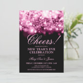 CHEERS! New Years Eve Hot Pink Sparkle Lights Kaart (Staand voorkant)