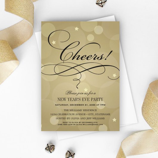 Cheers New Year's Eve Party Champagne Gold Kaart