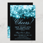 CHEERS! New Years Eve Turquoise Sparkle Lights Kaart (Voorkant / Achterkant)