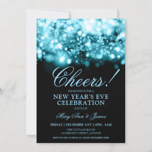 CHEERS! New Years Eve Turquoise Sparkle Lights Kaart