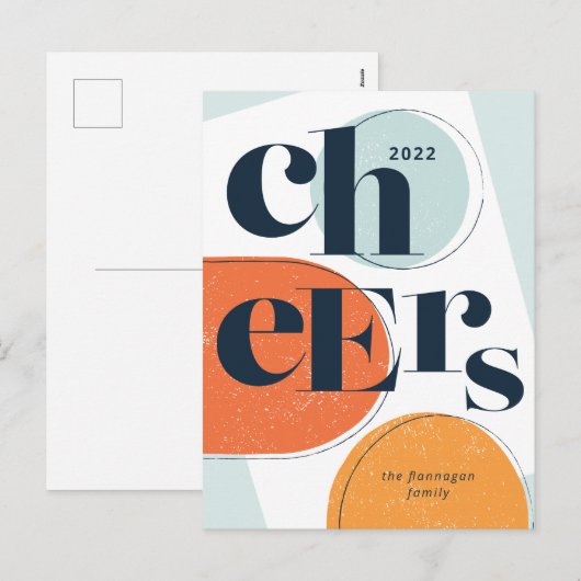 Cheers Nieuwjaar Abstract Sinaasappel Seafoam Feestdagenkaart (Voorkant / Achterkant)