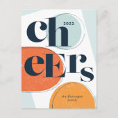 Cheers Nieuwjaar Abstract Sinaasappel Seafoam Feestdagenkaart (Voorkant)