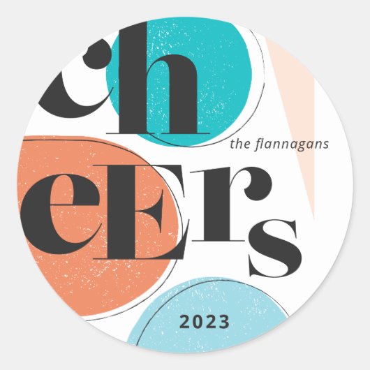 Cheers nieuwjaar Abstract Turquoise Oranje Ronde Sticker (Voorkant)