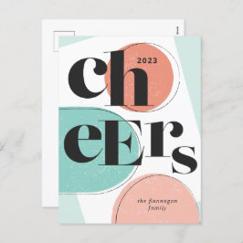 Cheers nieuwjaar Abstracte Turquoise Melon Feestdagenkaart