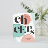 Cheers nieuwjaar Abstracte Turquoise Melon Feestdagenkaart (Staand voorkant)