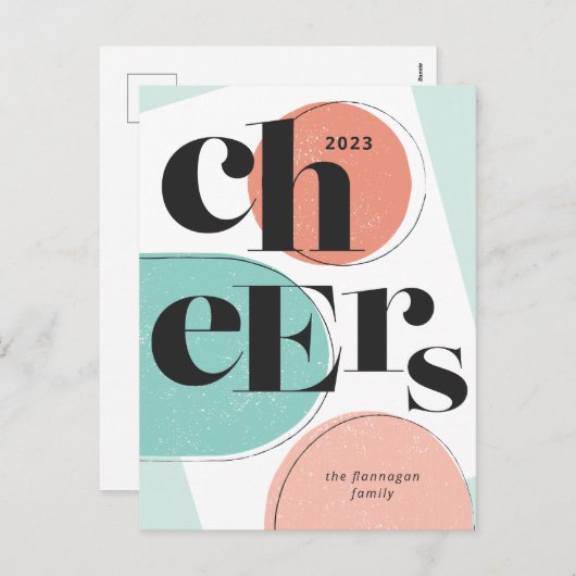 Cheers nieuwjaar Abstracte Turquoise Melon Feestdagenkaart (Voorkant / Achterkant)