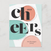 Cheers nieuwjaar Abstracte Turquoise Melon Feestdagenkaart (Voorkant)