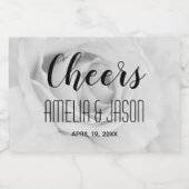 Cheers op Black and White Rose Blossom Wedding Sparkling Wijnetiket (Enkel label)