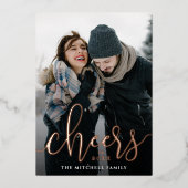 Cheers op de Verticale Foto van het Nieuwjaar Folie Feestdagenkaart (Voorkant)