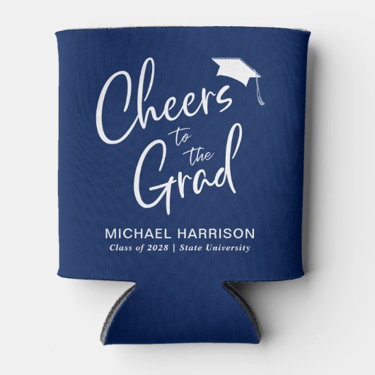 Cheers op het Afstudeerder Navy Blue Afstuderen Blikjeskoeler (Voorkant)