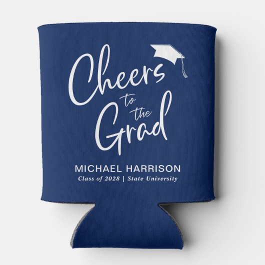 Cheers op het Afstudeerder Navy Blue Afstuderen Blikjeskoeler (Achterkant)