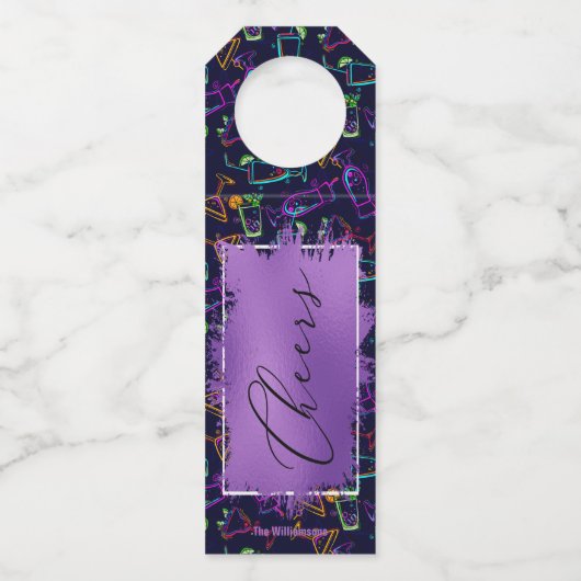 CHEERS op Neon Cocktails Flessenhanger (Voorkant)