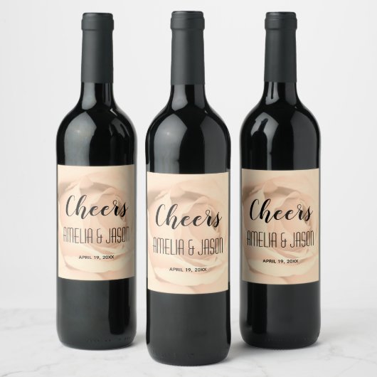 Cheers op Sepia Tone Roos Blossom Wedding Wijn Etiket (Flessen)