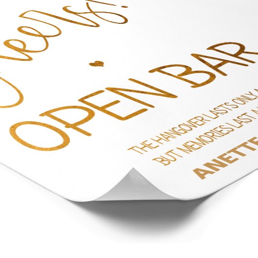 Cheers Open bar bruiloft bord 5x7 poster (Hoek)