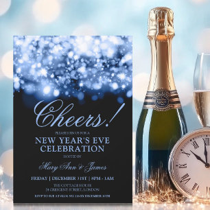 CHEERS! Oudejaarsavond Marine Blauwe Sparkle Light Kaart