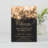 CHEERS! Oudejaarsavond Party Gold Sparkle Lights Kaart (Staand voorkant)