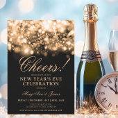 CHEERS! Oudejaarsavond Party Gold Sparkle Lights Kaart