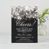 CHEERS! Oudejaarsavond Party Silver Sparkle Lights Kaart (Staand voorkant)