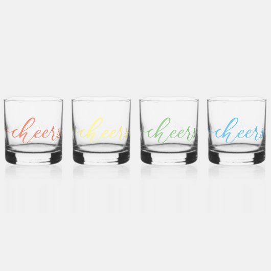 CHEERS! - Pastel Rainbow Fun Typografie met naam Whisky Glas (Voorkant)