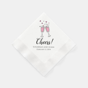 Cheers Personalized Wedding Napkins with Hearts Servet