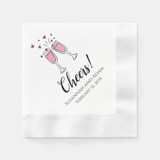 Cheers Personalized Wedding Napkins with Hearts Servet (Voorkant)