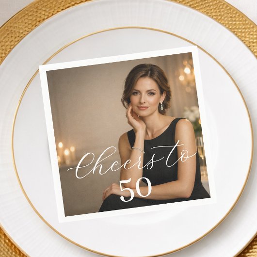 Cheers photo elegant script birthday party servet
