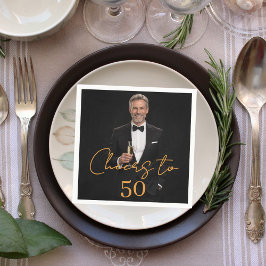 Cheers photo gold birthday party luncheon servet