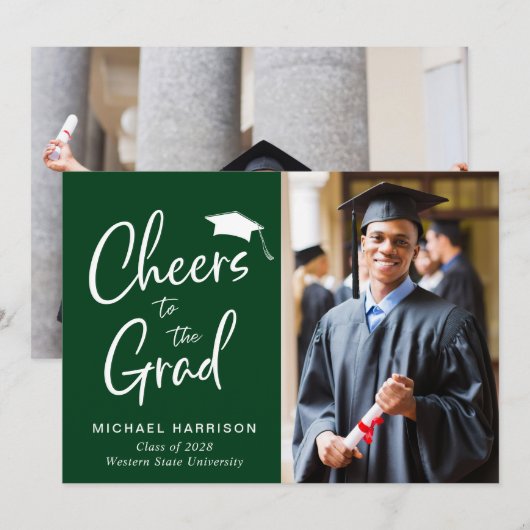 Cheers Photo Green Afstuderen Aankondiging (Voorkant / Achterkant)