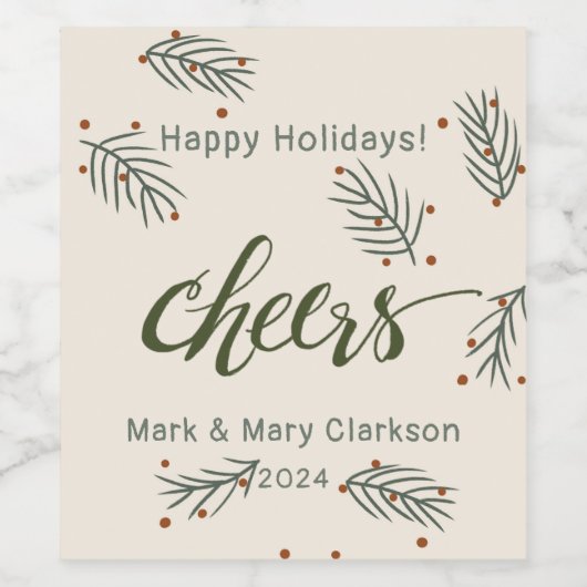 Cheers Pine Branch Holiday Wine Label Wijn Etiket (Enkel label)