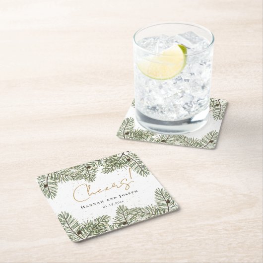 Cheers Pine & Gold Kerst Feestelijke bruiloft Kartonnen Onderzetters (Insitu)