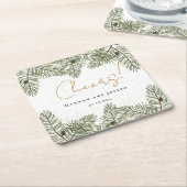 Cheers Pine & Gold Kerst Feestelijke bruiloft Kartonnen Onderzetters (Schuin)