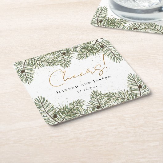 Cheers Pine & Gold Kerst Feestelijke bruiloft Kartonnen Onderzetters (Schuin)