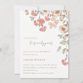 Cheers Pink Flowers Wreath 70th Birthday Invite Bedankkaart (Voorkant)