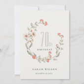 Cheers Pink Flowers Wreath 70th Birthday Invite Bedankkaart (Achterkant)