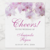 Cheers Pink Orchid Waterverf Flower Wedding Wijn Etiket (Enkel label)