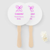 Cheers purple pink bow bridal shower add name  handwaaier (Voorkant en achterkant)