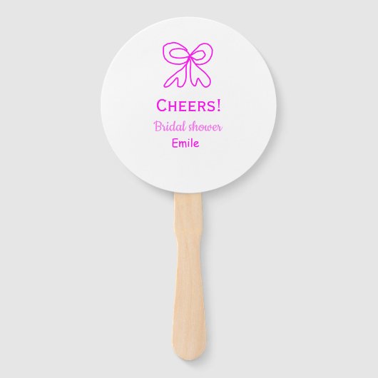 Cheers purple pink bow bridal shower add name  handwaaier (Voorkant)
