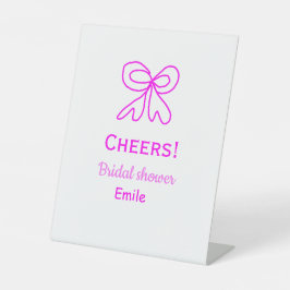 Cheers purple pink bow bridal shower add name  reclamebord met voetstuk