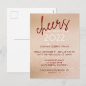 Cheers Red Glitter - Uitnodiging nieuwjaarsfeest (Voorkant / Achterkant)