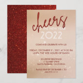 Cheers Red Glitter - Uitnodiging nieuwjaarsfeest (Voorkant / Achterkant)
